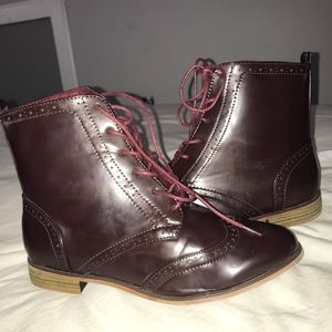 Burgundy high top boots